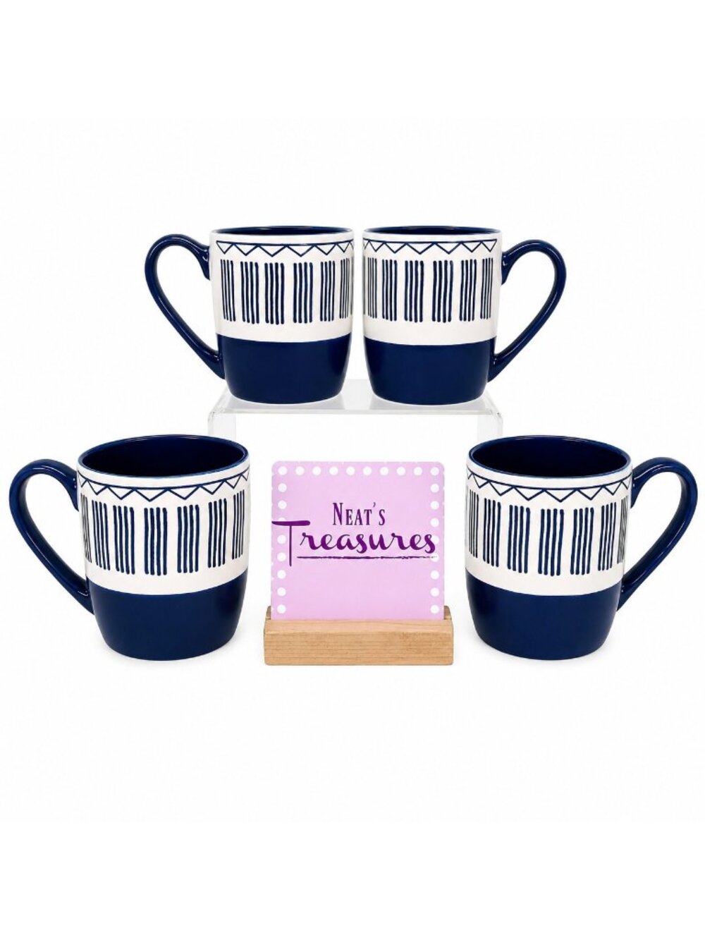 Hobby Lobby INDIGO VIBES COLLECTION Blue White Ceramic 15oz Cups Mugs Set of 4